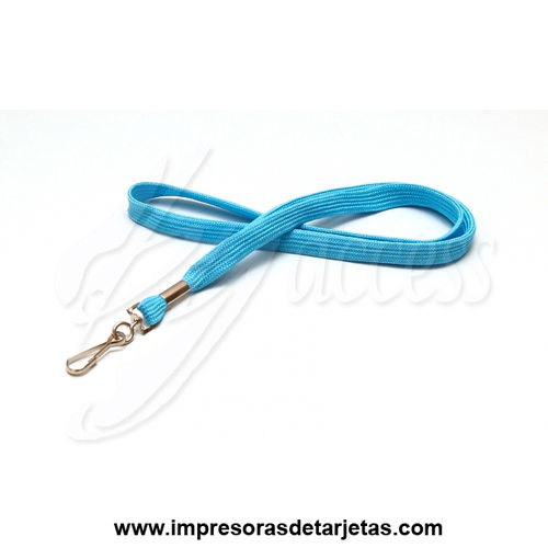 Cordón tubo poliester 12mm azul cielo con mosquetón BYTB-12